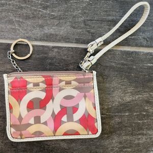 COACH Signature Leather silk Coin ID holder w/ key ring & leather wristlet - EUC